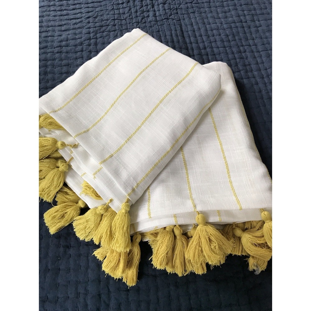 2 Opalhouse Curtain Panels 54" X 84" Yellow White Stripe Tassel Light Filtering
